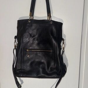 LARGE Erica Anenberg Black GENUINE LEATHER SHOULDER CROSSBODY HANDBAG BAG TOTE